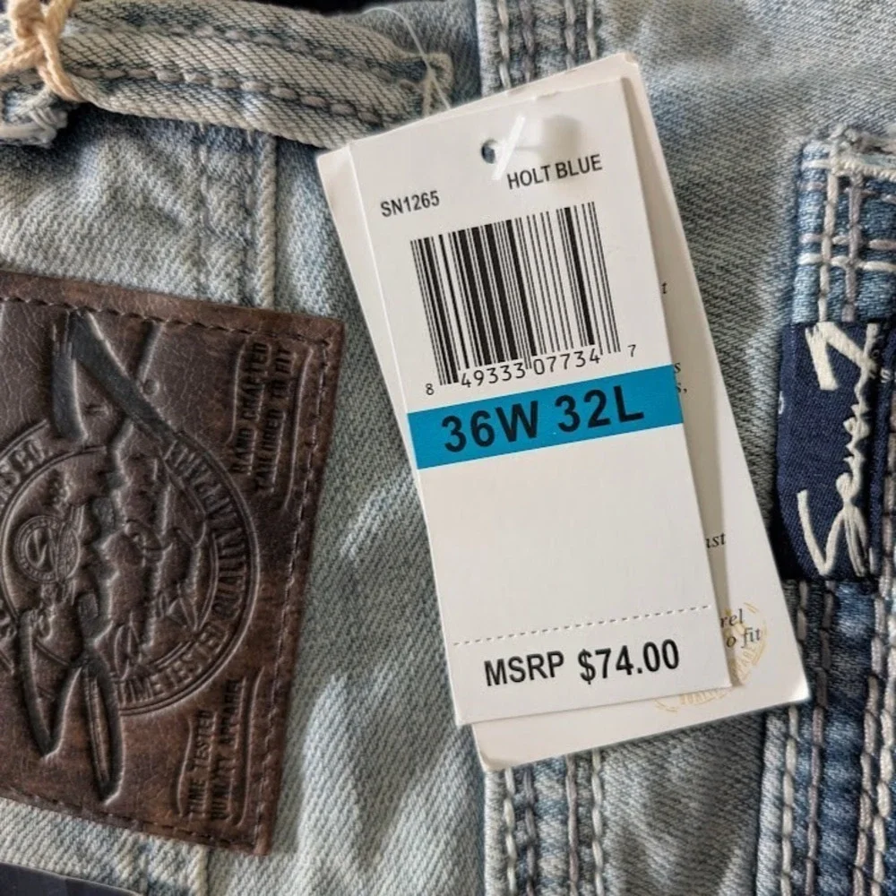 Seven 7 Jeans Mens 36x32 (Fits 38.5x31.5) Blue Flap Pockets Thick Stitch Soft